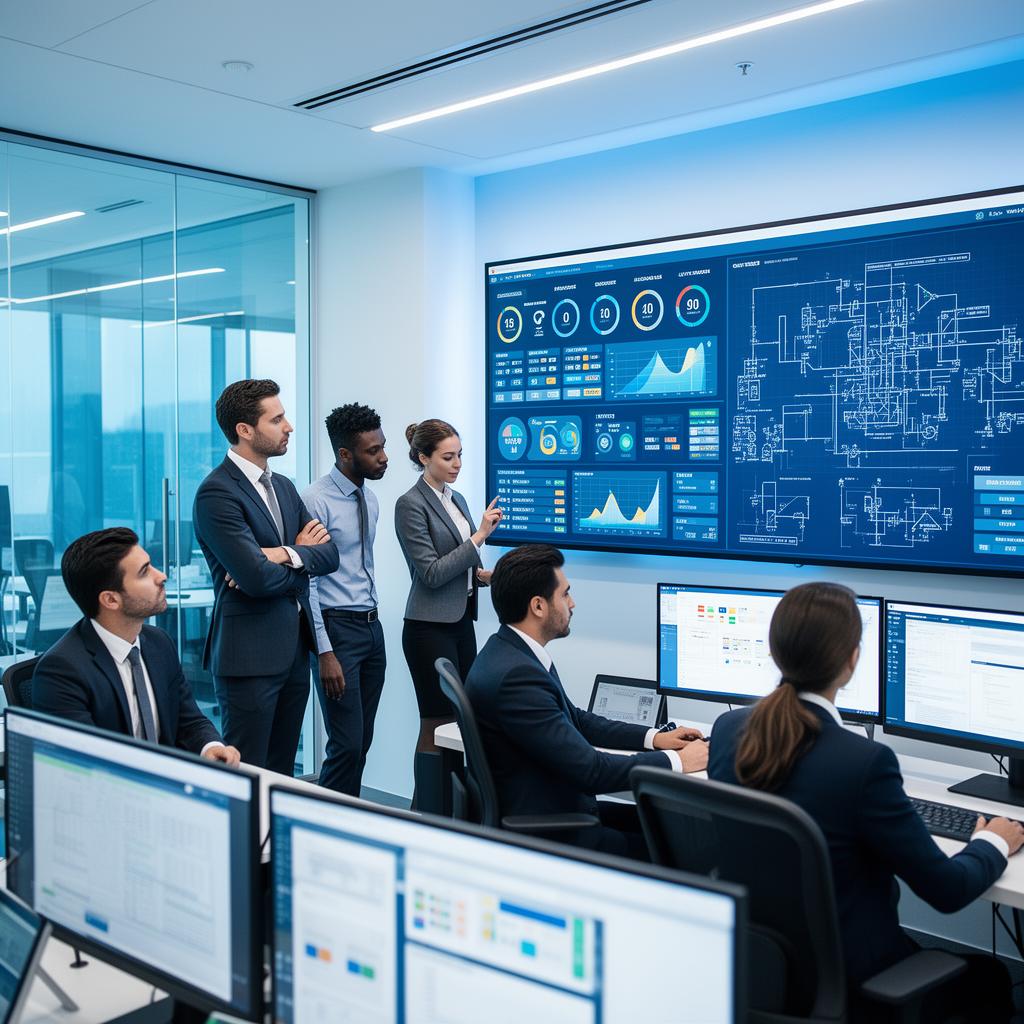 Industrial professional reviewing a live data analytics dashboard